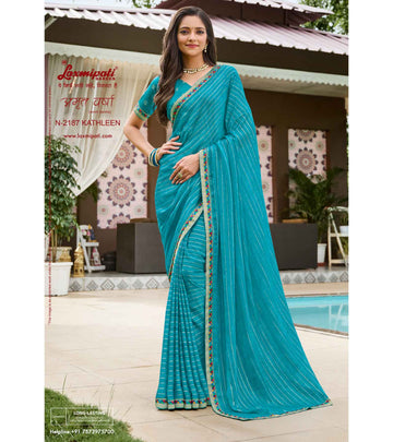 Laxmipati Amrit Varsha N-2187 Blue Chiffon Saree