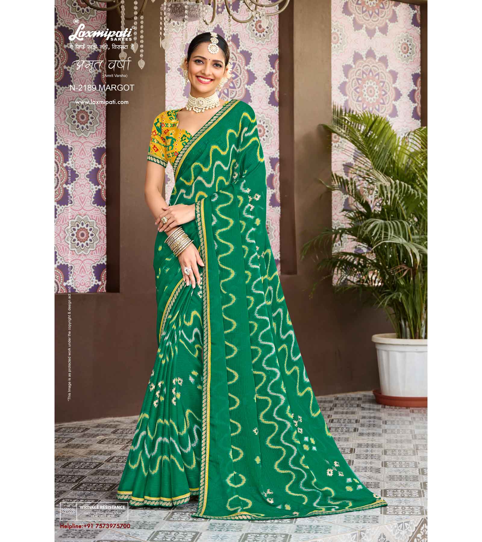 Laxmipati Amrit Varsha N-2189 Green Chiffon Saree