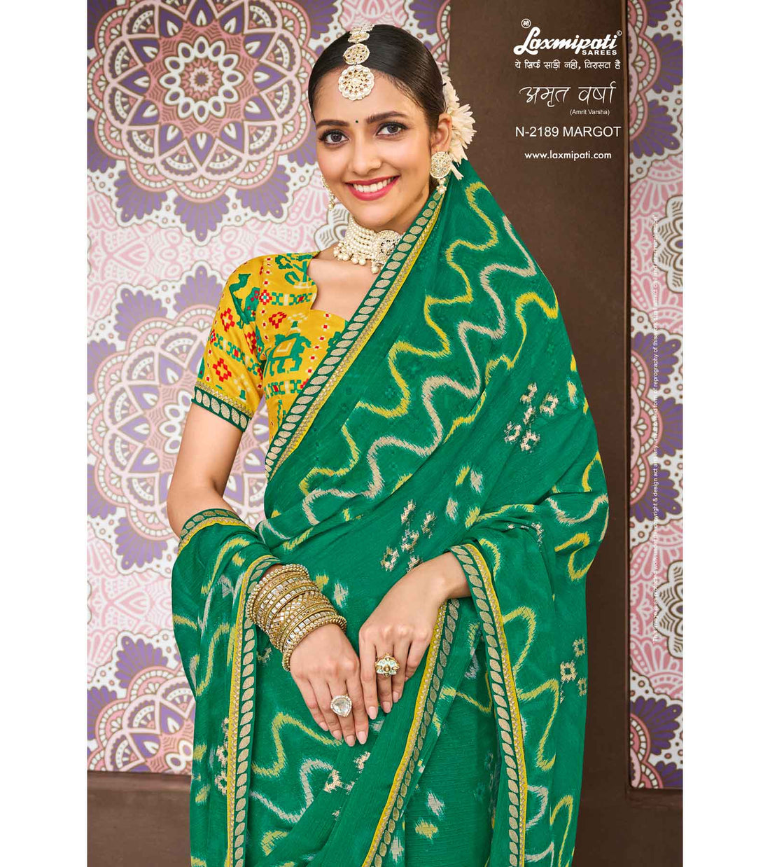 Laxmipati Amrit Varsha N-2189 Green Chiffon Saree