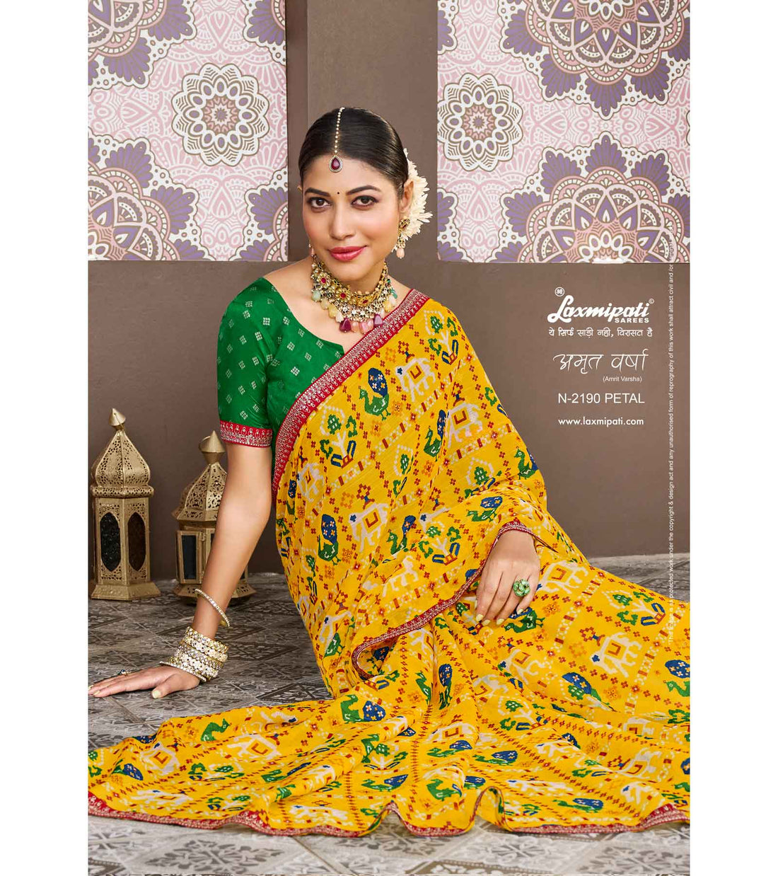 Laxmipati Amrit Varsha N-2190 Yellow Chiffon Saree