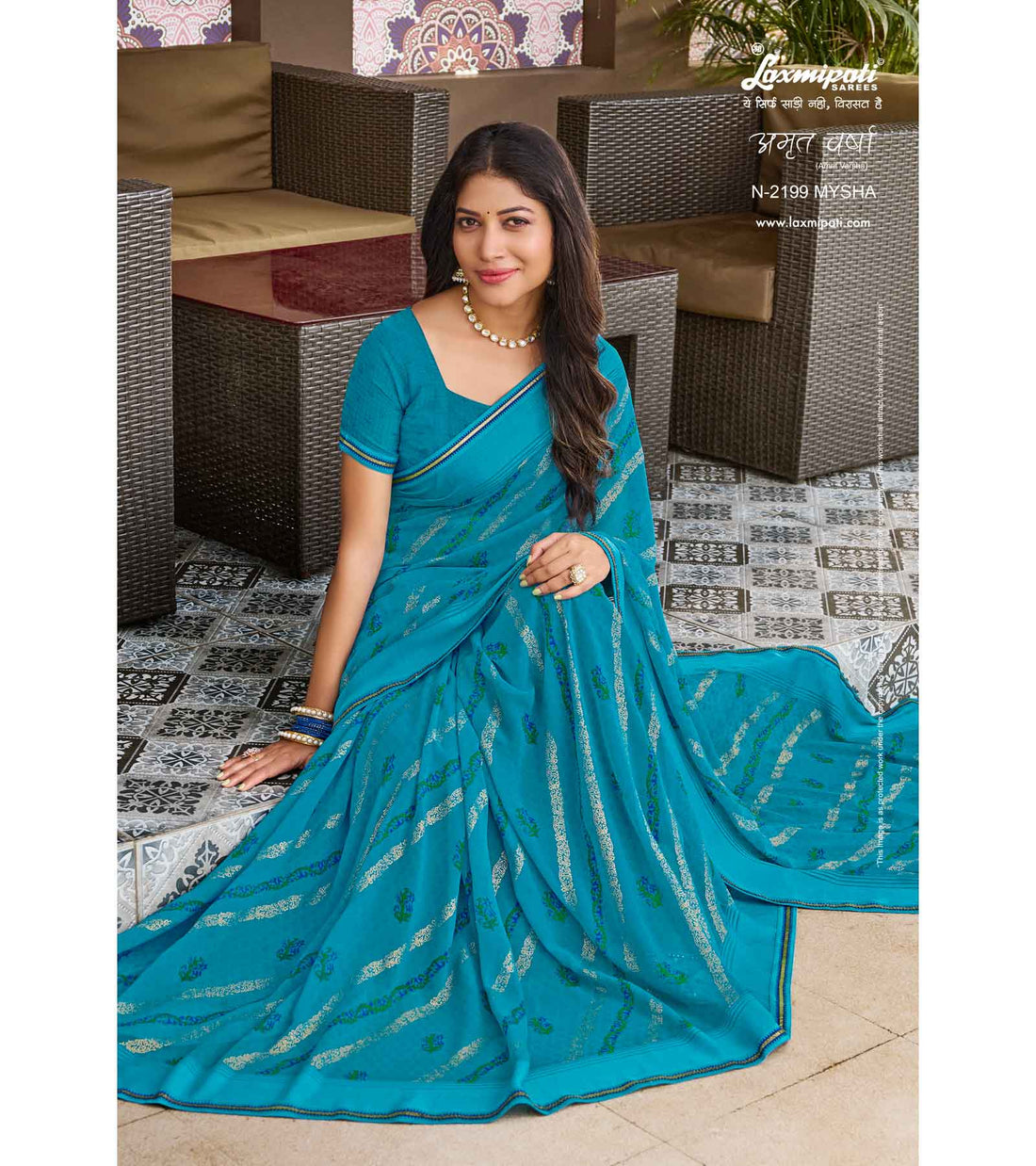 Laxmipati Amrit Varsha N-2199 Blue  Chiffon Saree