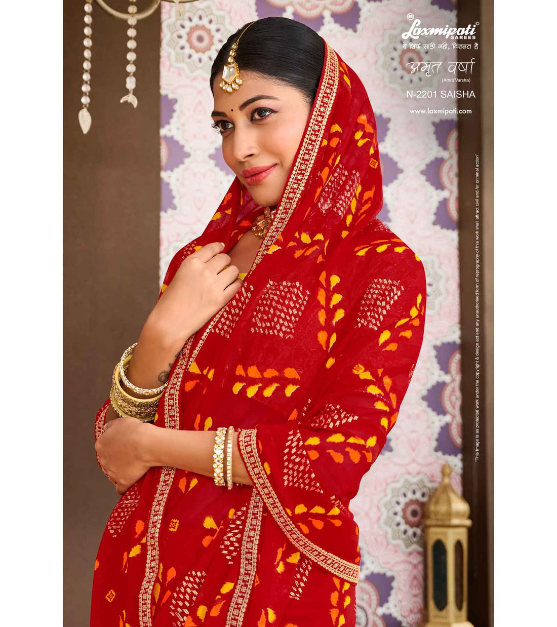 Laxmipati Amrit Varsha N-2201 Red Chiffon Saree