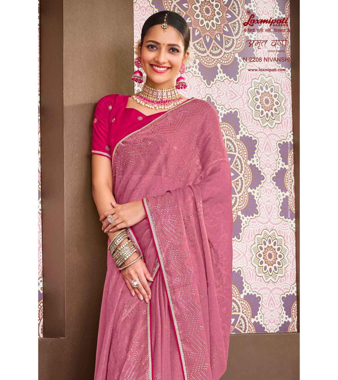 Laxmipati Amrit Varsha N-2208 Pink Chiffon Saree