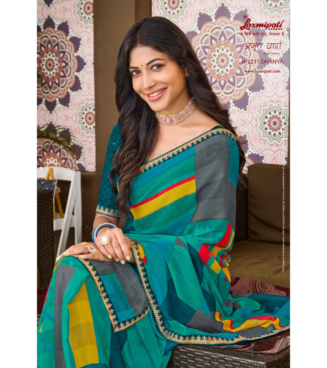 Laxmipati Amrit Varsha N-2211 Multicolor Satin Saree