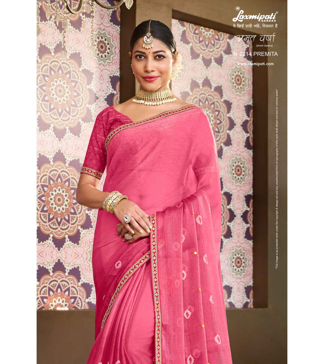 Laxmipati Amrit Varsha N-2214 Pink Satin Saree