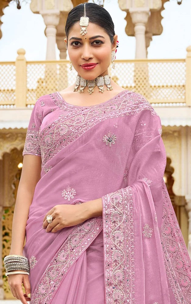 Laxmipati Malmal N-2215 Pink Chiffon Saree