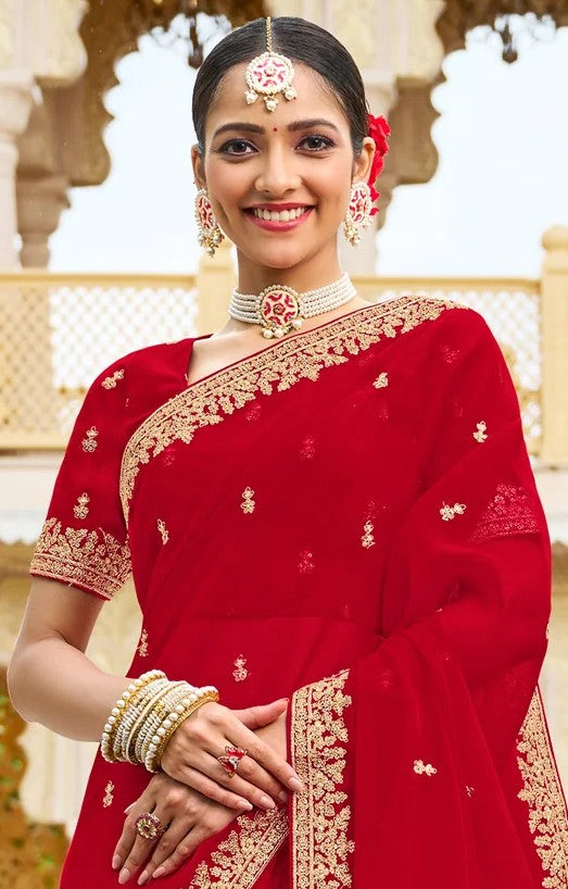 Laxmipati Malmal N-2216 Red Organza Saree