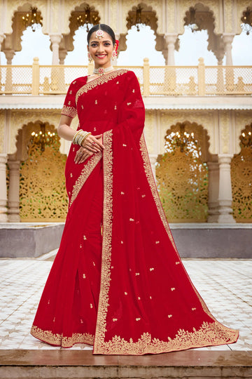 Laxmipati Malmal N-2216 Red Organza Saree