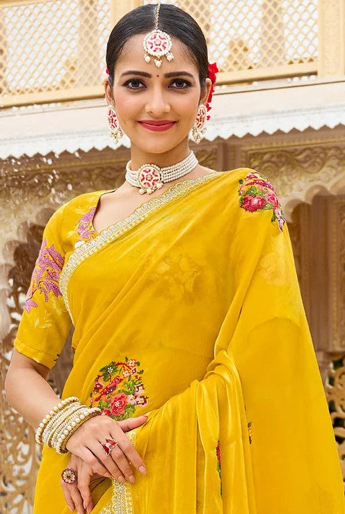 Laxmipati Malmal N-2217 Mustard Satin Saree