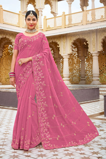 Laxmipati Malmal N-2220 Pink Organza Saree