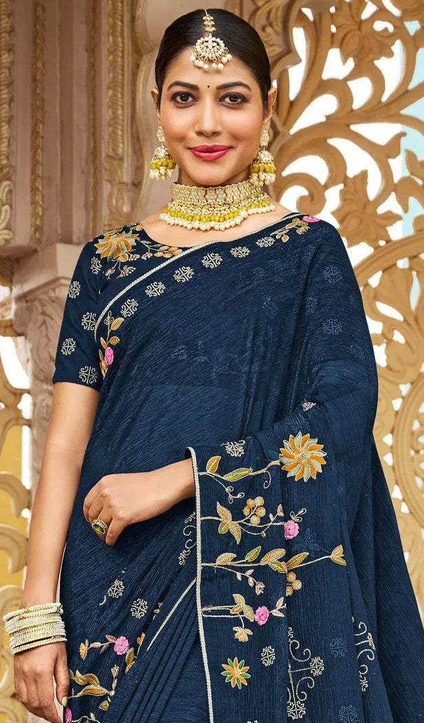 Laxmipati Malmal N-2221 Blue Chiffon Saree