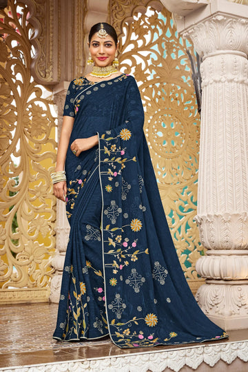 Laxmipati Malmal N-2221 Blue Chiffon Saree