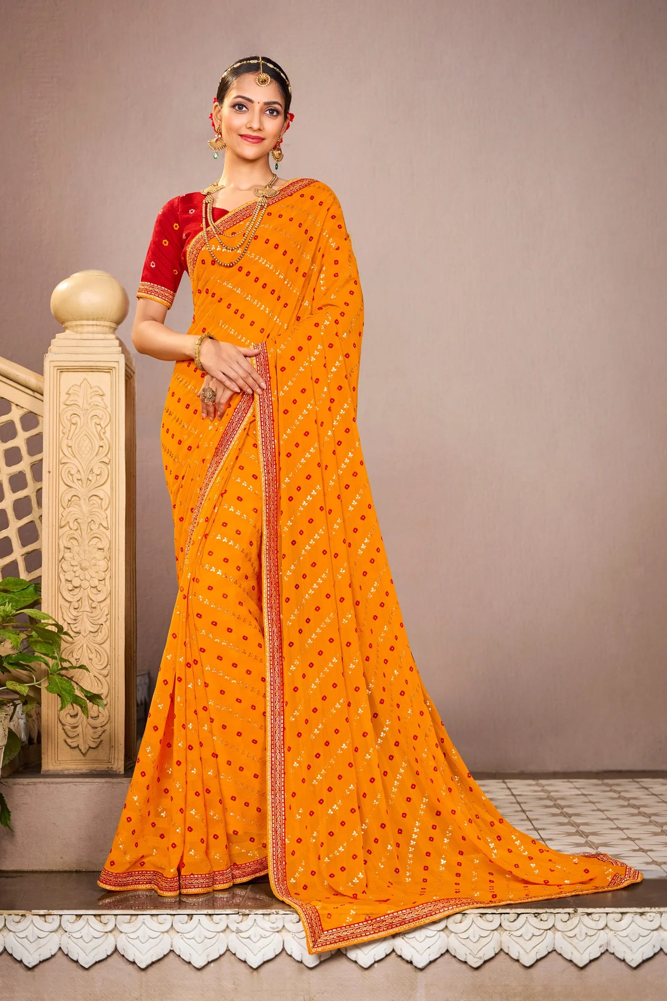 Laxmipati Mangla N-2242 Mustard Chiffon Saree