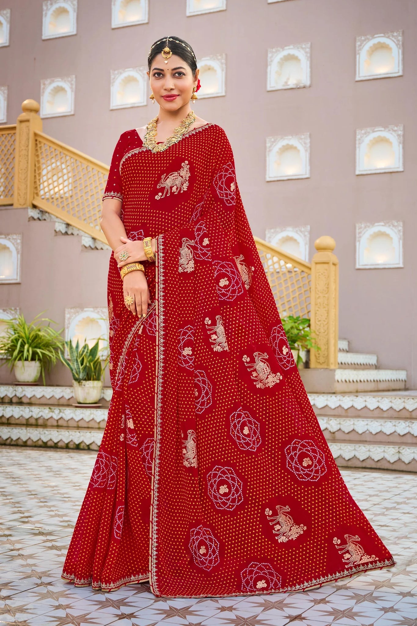 Laxmipati Mangla N-2244 Red Chiffon Saree