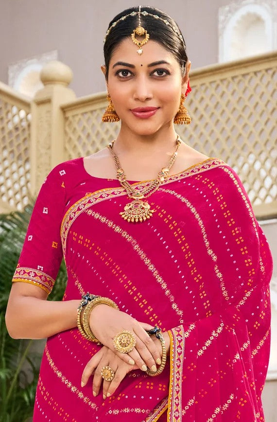 Laxmipati Mangla N-2247 Rani Pink Chiffon Saree