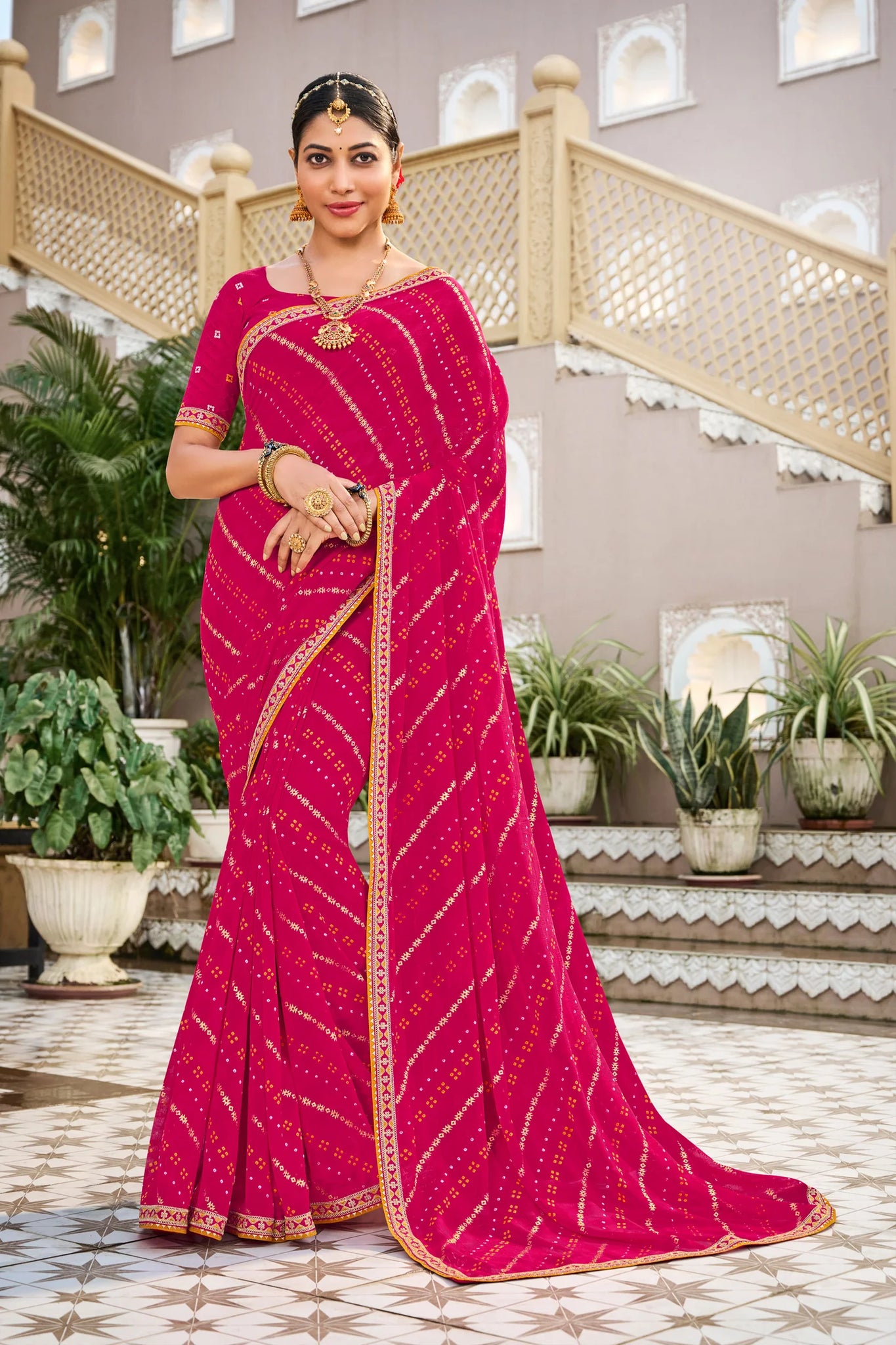 Laxmipati Mangla N-2247 Rani Pink Chiffon Saree