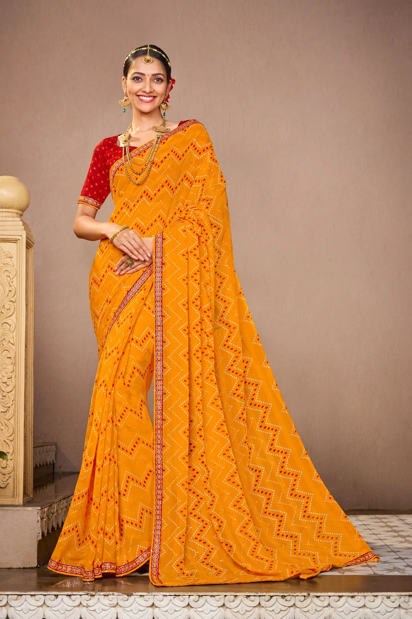 Laxmipati Mangla N-2248 Mustard Chiffon Saree