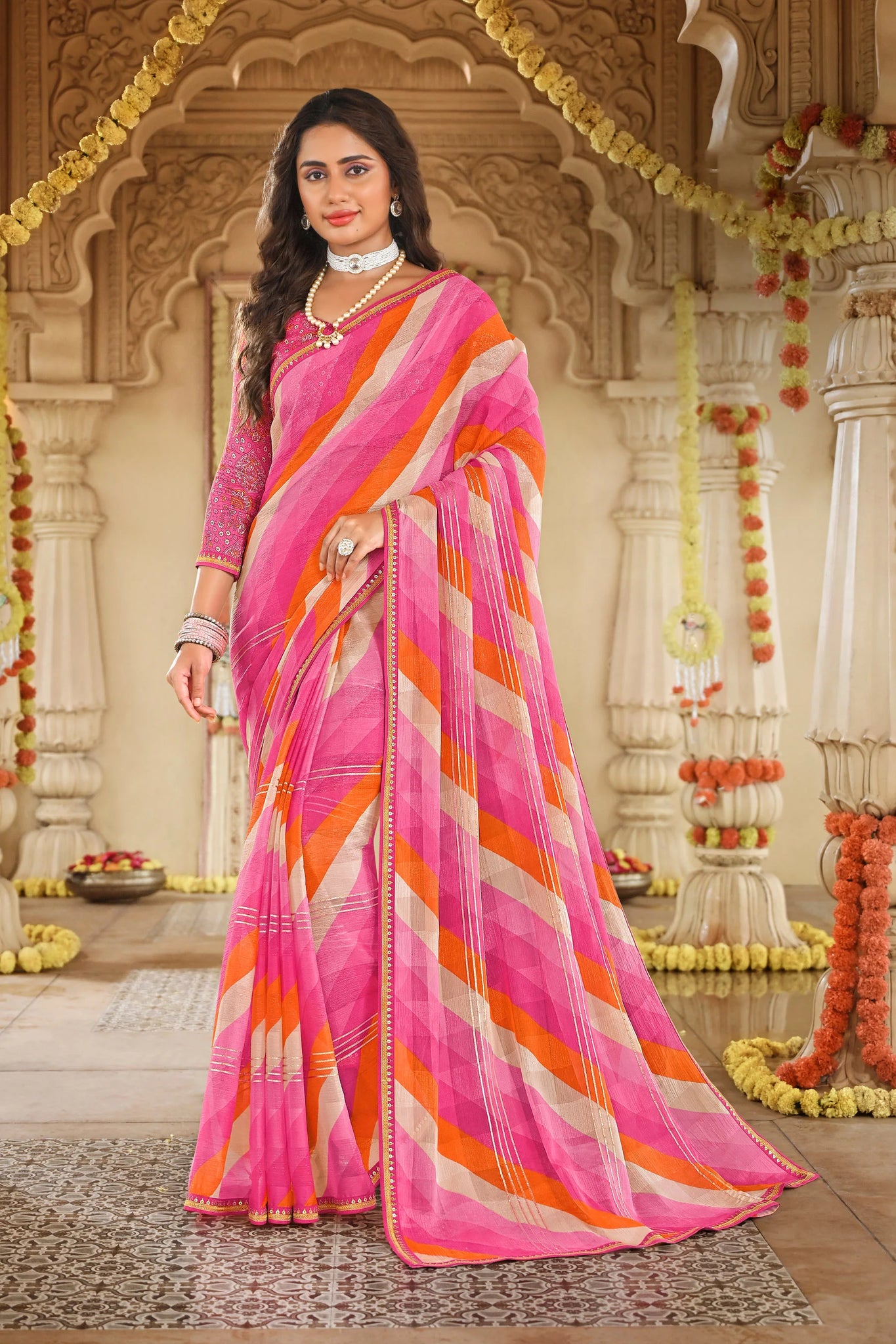 Laxmipati Dhan_Laxmi N-2251 Multicolor Chiffon Saree