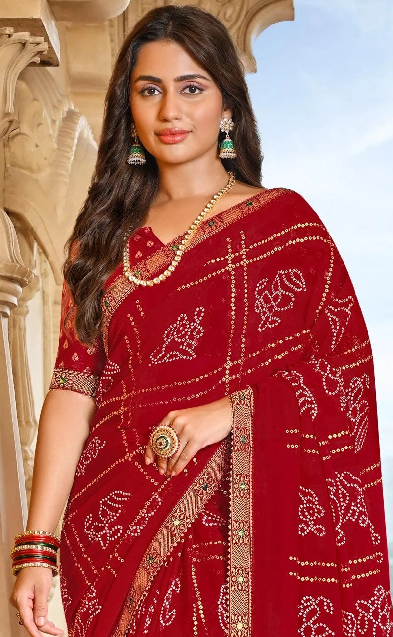 Laxmipati Dhan_Laxmi N-2253 Red Chiffon Saree