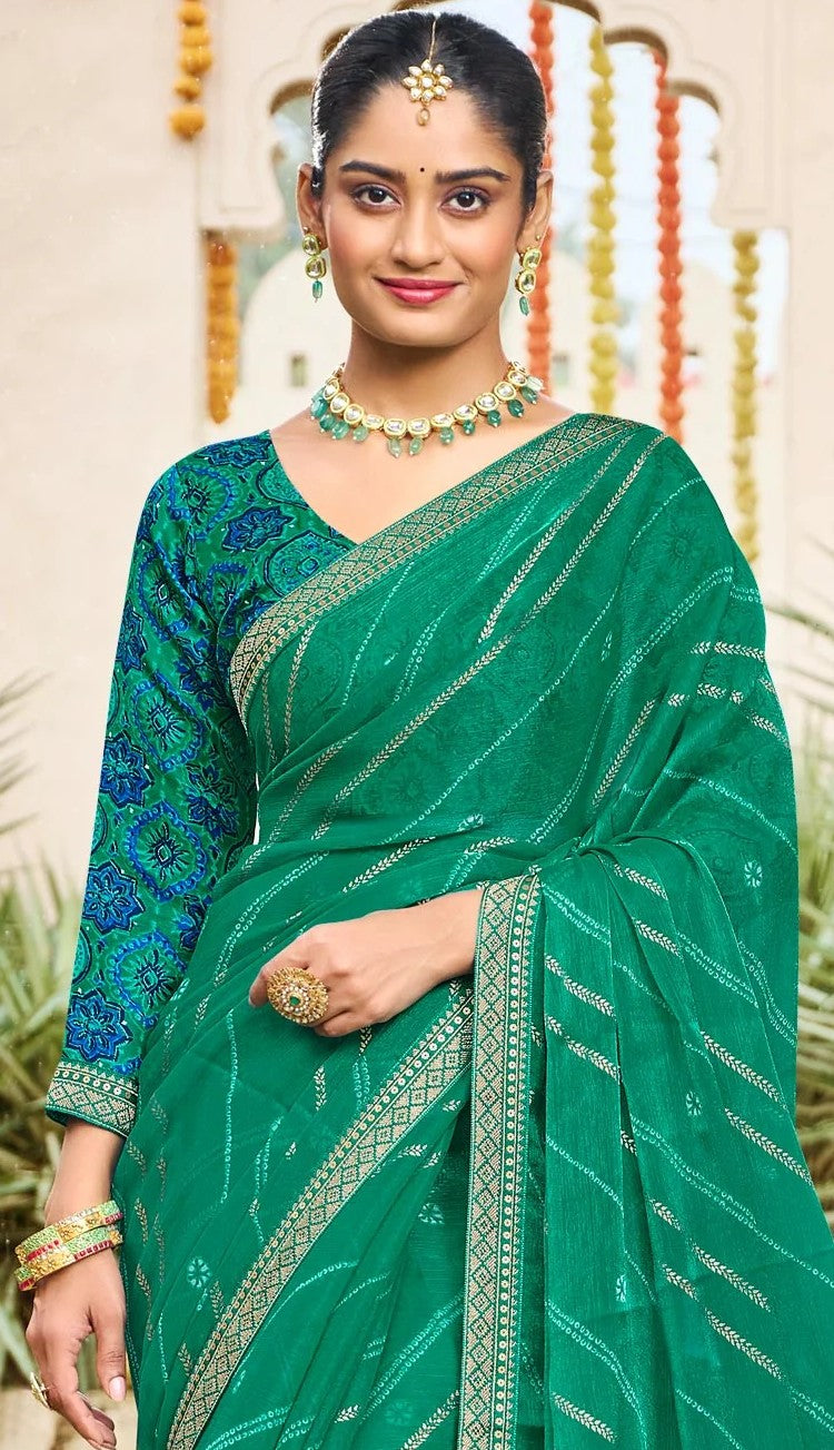 Laxmipati Dhan_Laxmi N-2254 Green Satin Chiffon Saree