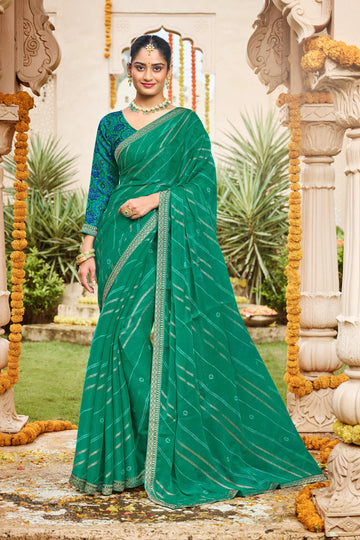 Laxmipati Dhan_Laxmi N-2254 Green Satin Chiffon Saree