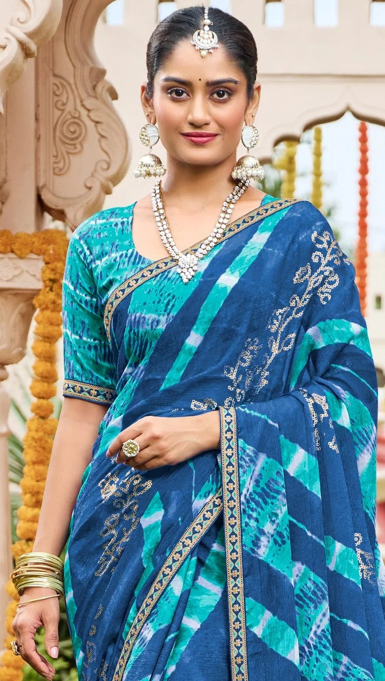 Laxmipati Dhan_Laxmi N-2261 Blue Chiffon Saree