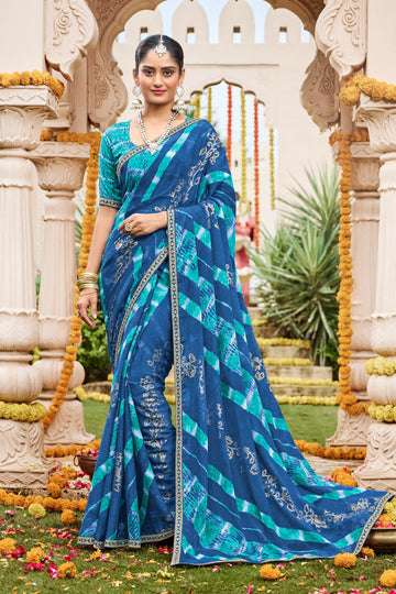 Laxmipati Dhan_Laxmi N-2261 Blue Chiffon Saree