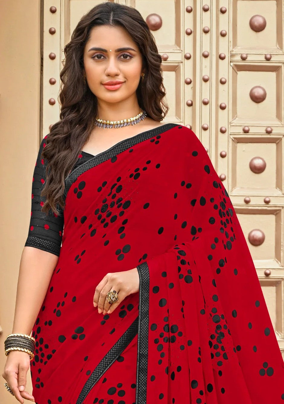 Laxmipati Dhan_Laxmi N-2263 Red Chiffon Saree