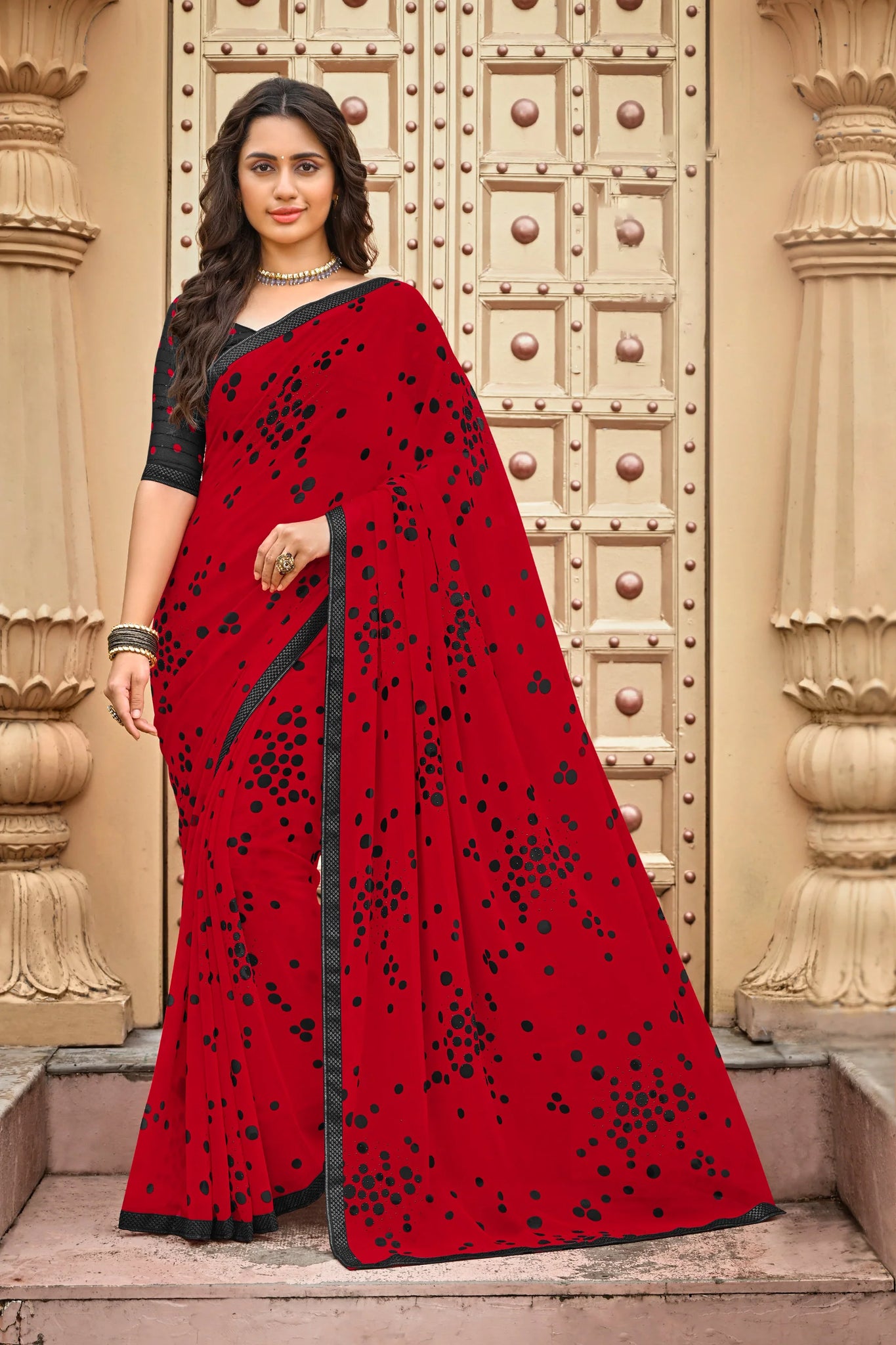 Laxmipati Dhan_Laxmi N-2263 Red Chiffon Saree