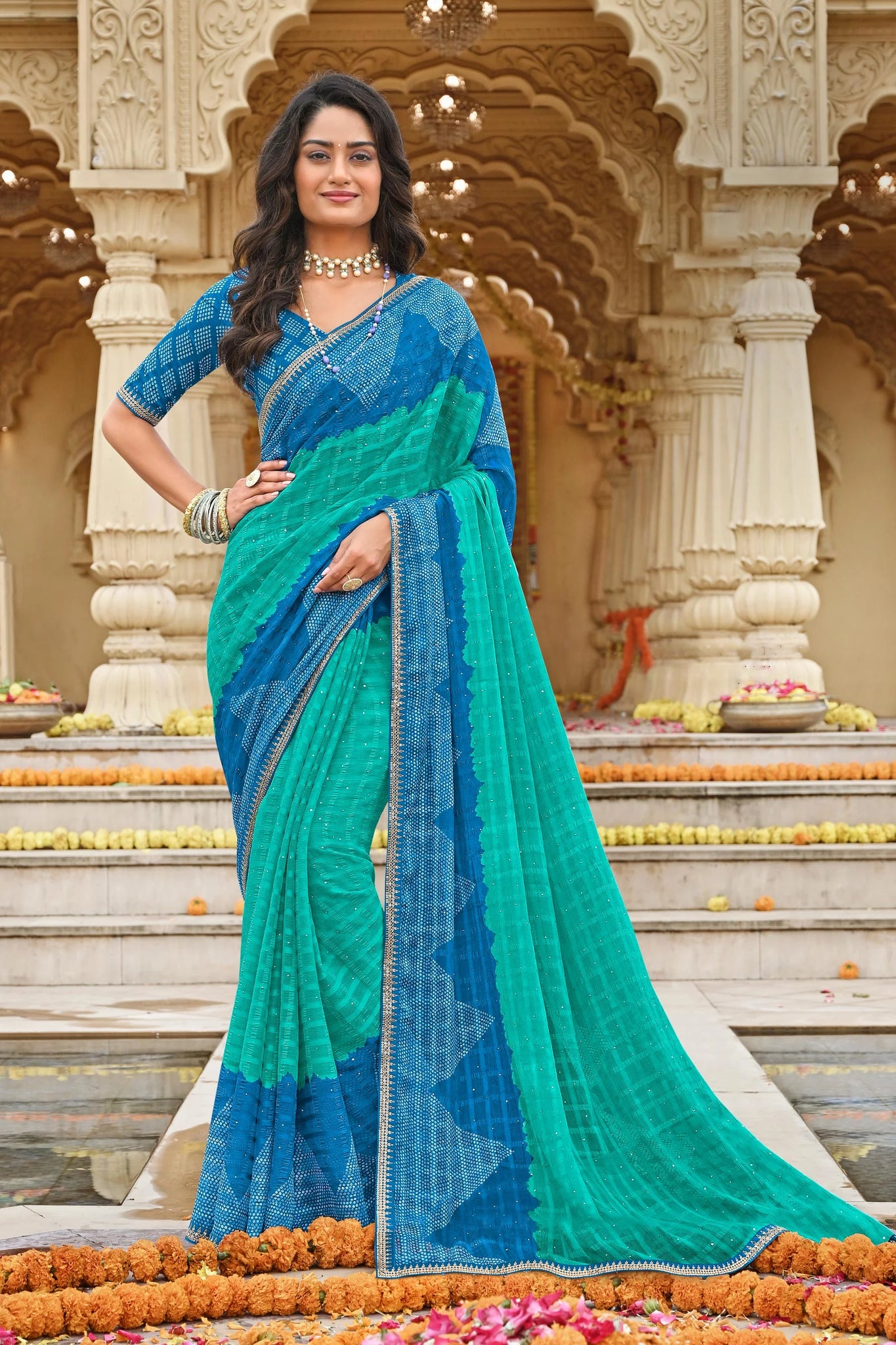 Laxmipati Dhan_Laxmi N-2264 Multicolor Chiffon Saree