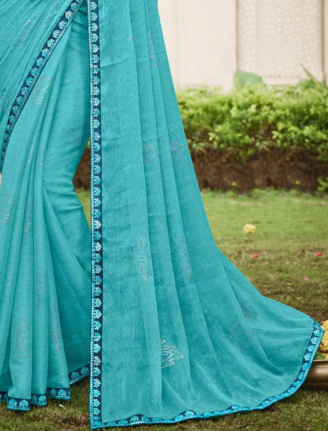 Laxmipati Dhan_Laxmi N-2266 Light Turquoise Chiffon Saree