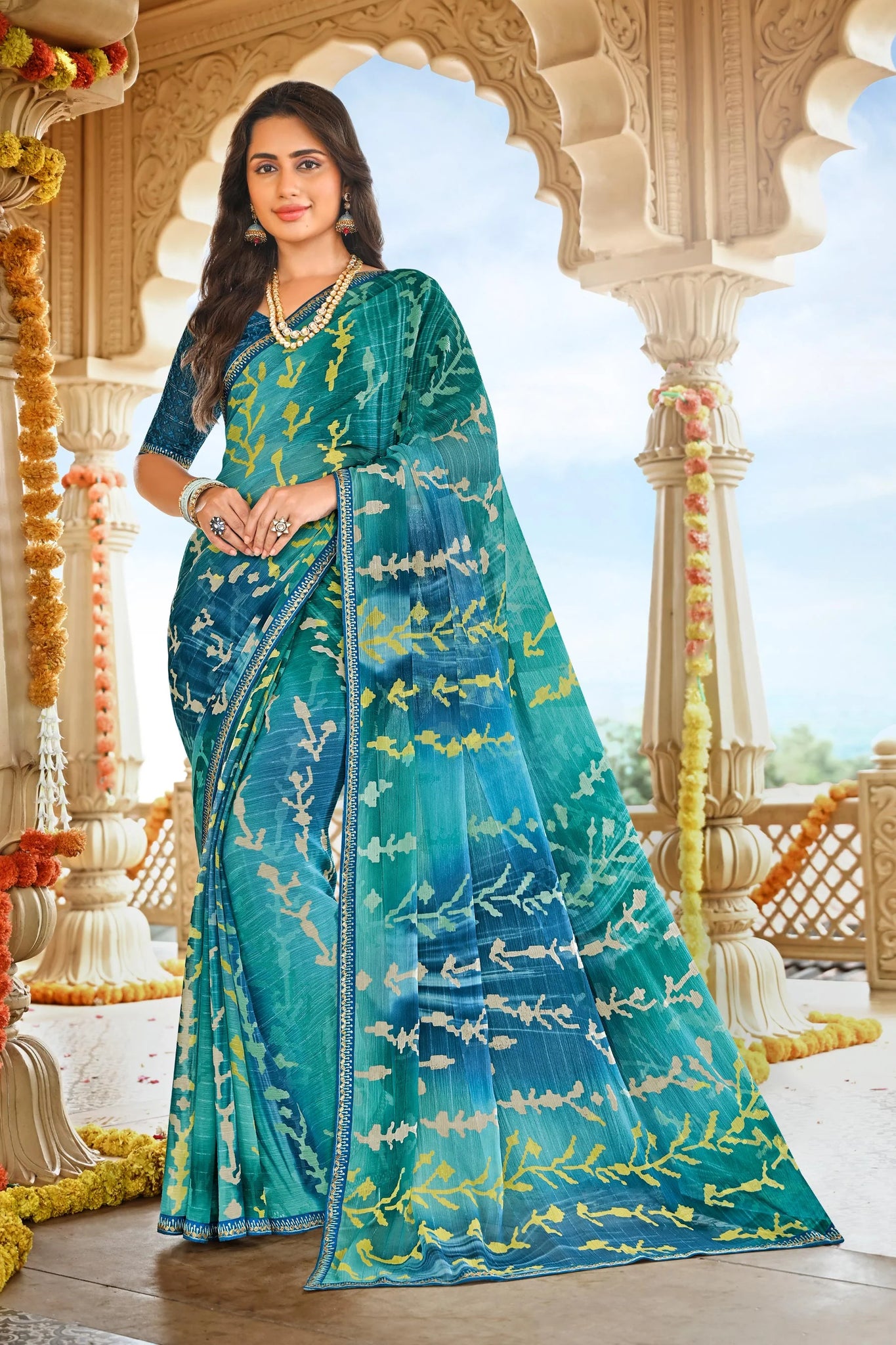 Laxmipati Dhan_Laxmi N-2267 Sky Blue Chiffon Saree