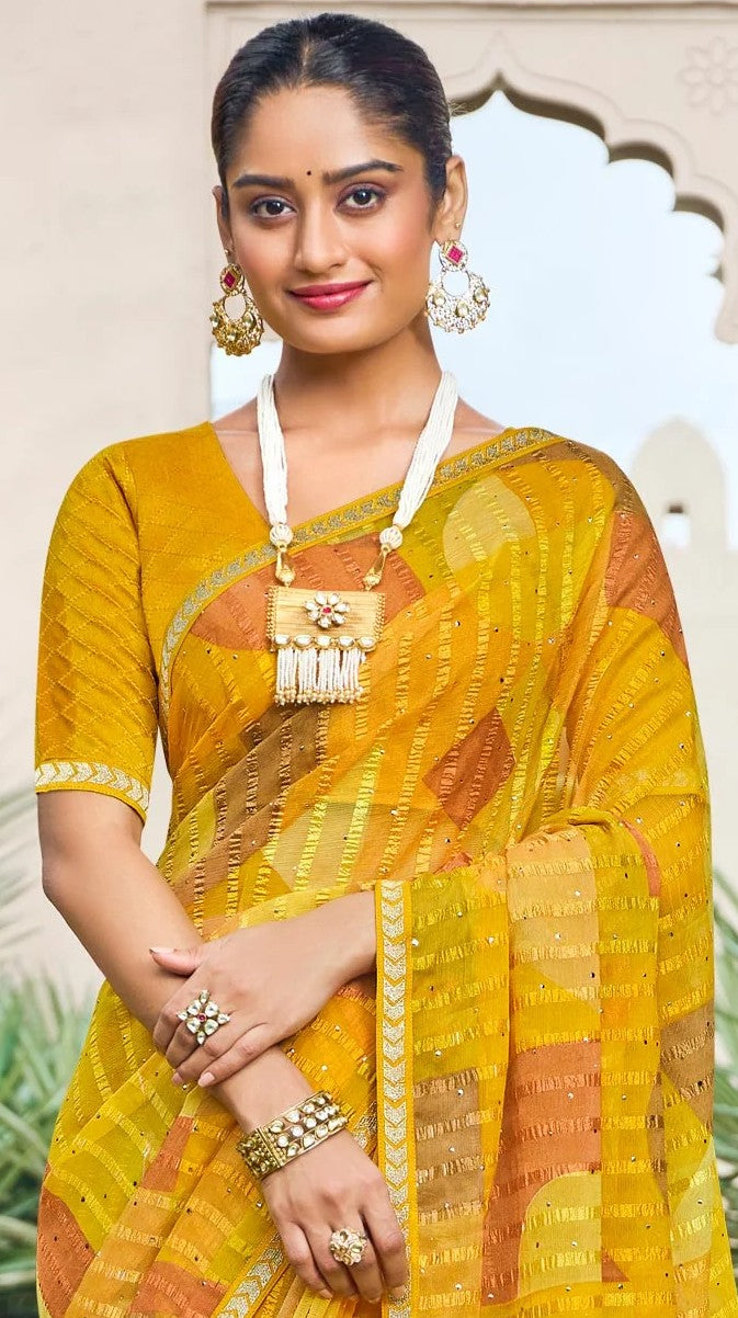 Laxmipati Dhan_Laxmi N-2268 Mustard Chiffon Saree