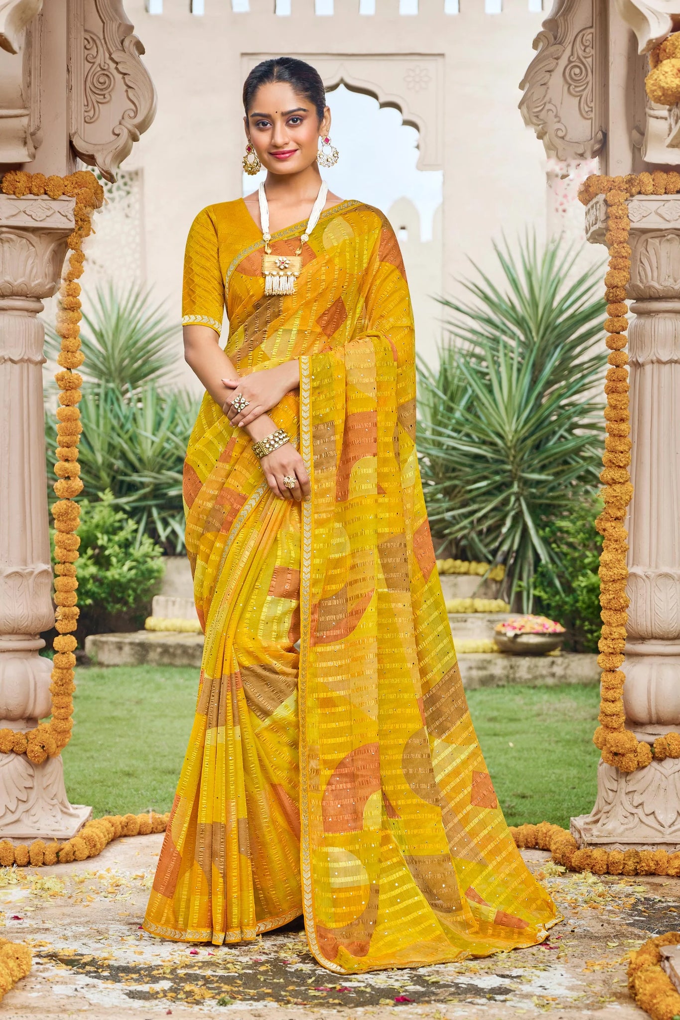 Laxmipati Dhan_Laxmi N-2268 Mustard Chiffon Saree