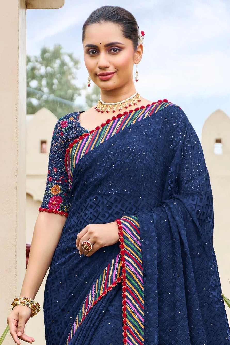 Laxmipati Dhan_Laxmi N-2269 Navy Blue Organza Saree