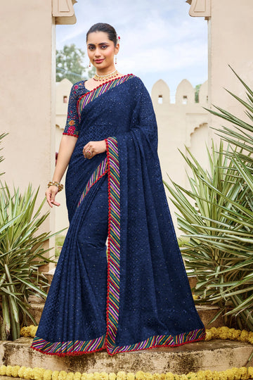 Laxmipati Dhan_Laxmi N-2269 Navy Blue Organza Saree