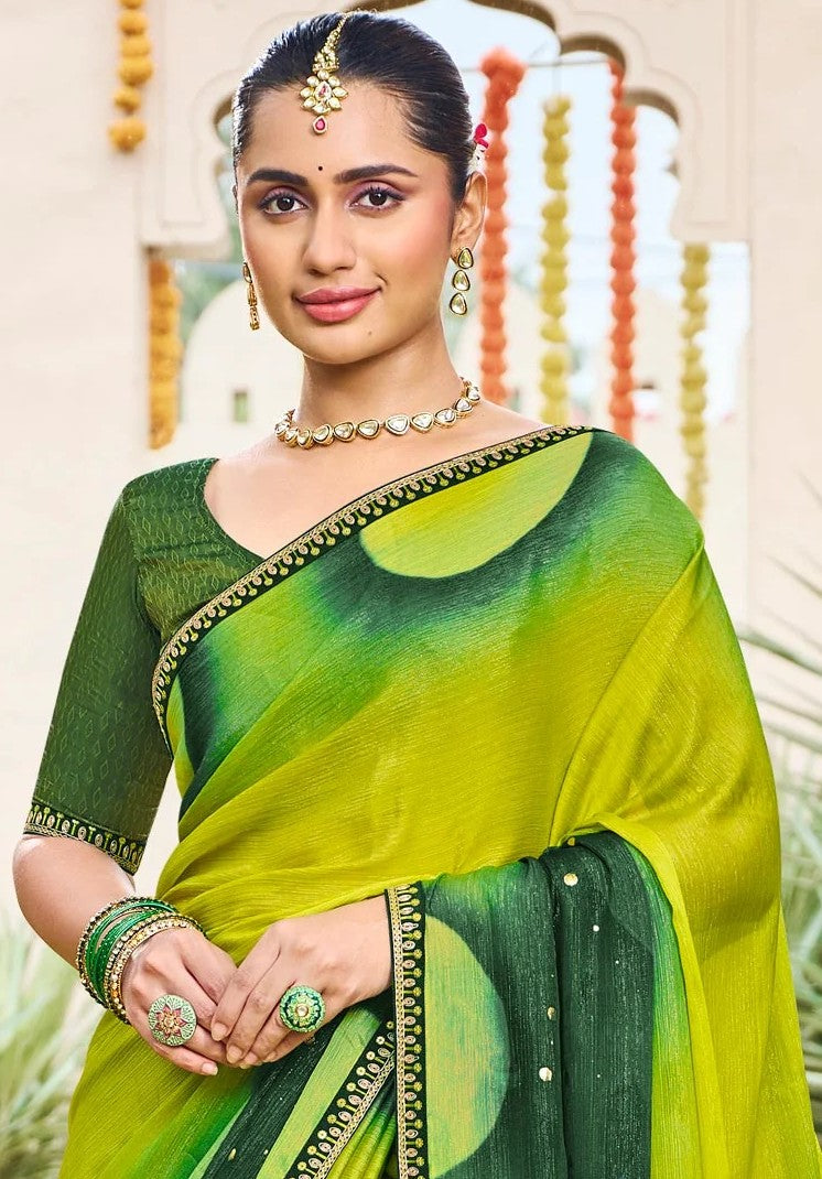 Laxmipati Dhan_Laxmi N-2271 Green Satin Chiffon Saree