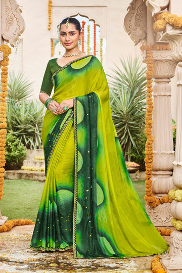 Laxmipati Dhan_Laxmi N-2271 Green Satin Chiffon Saree