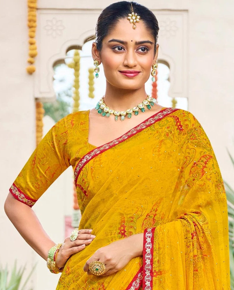 Laxmipati Dhan_Laxmi N-2272 Mustard Chiffon Saree