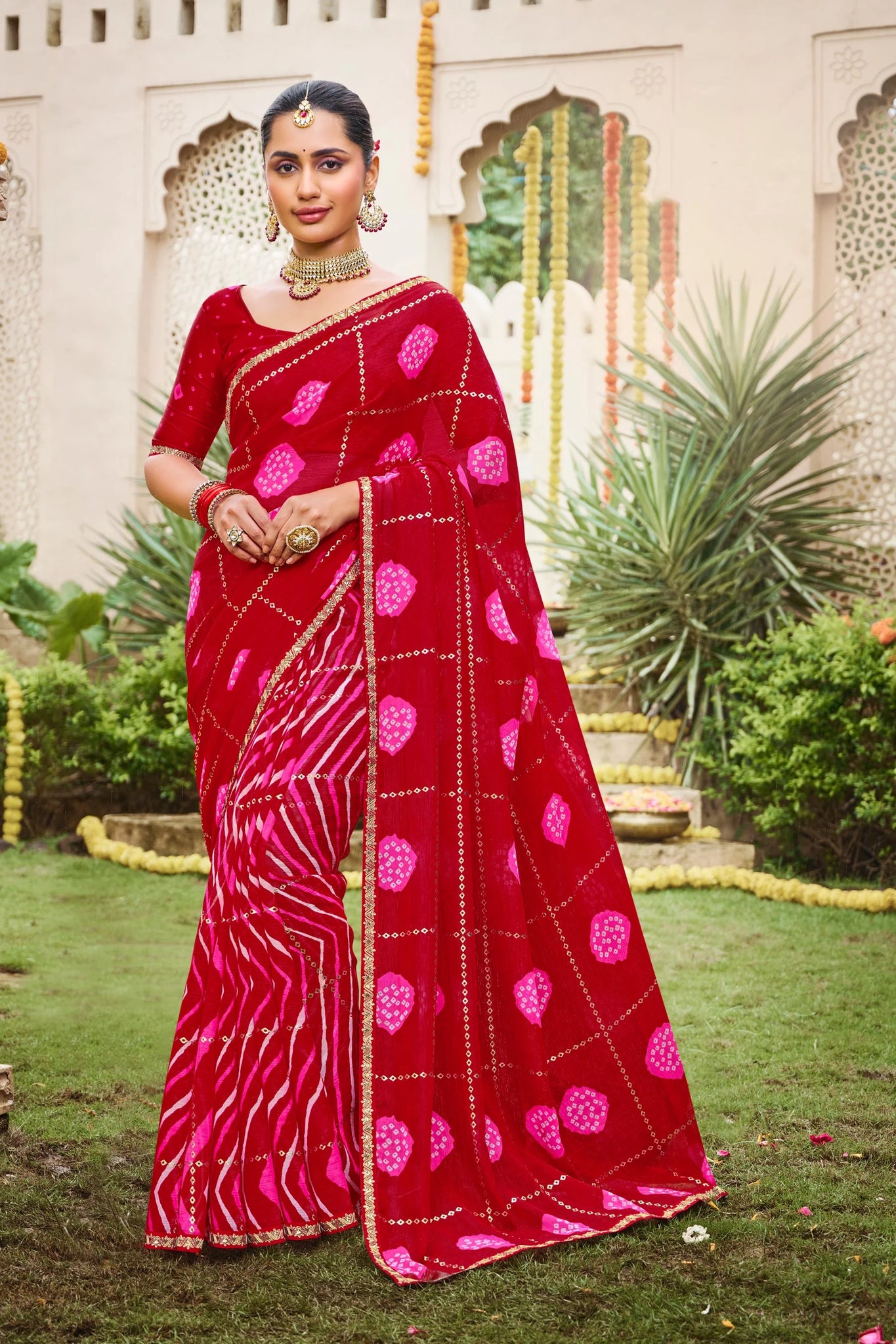 Laxmipati Dhan_Laxmi N-2276 Red Chiffon Saree