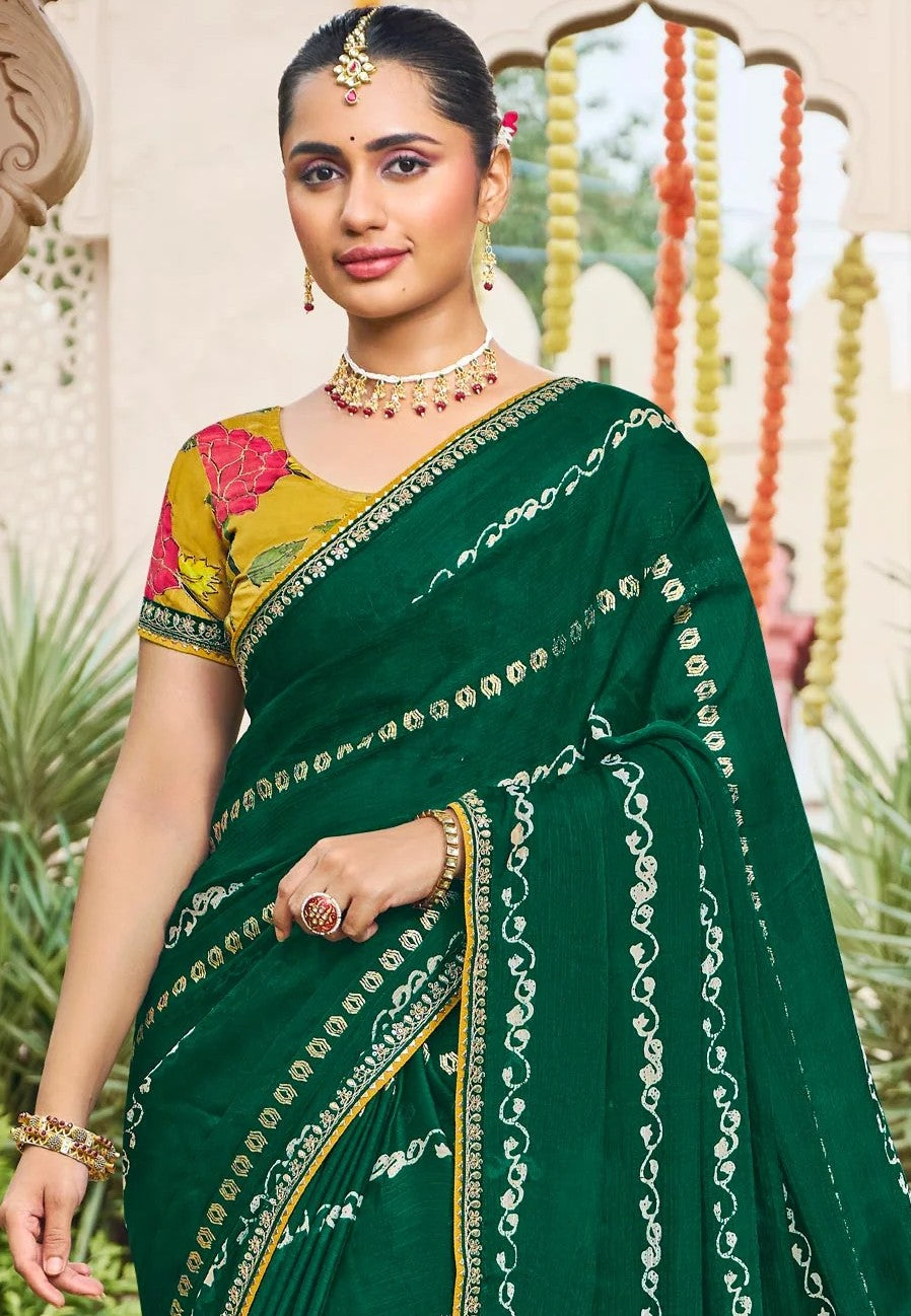 Laxmipati Dhan_Laxmi N-2277 Green Satin Chiffon Saree