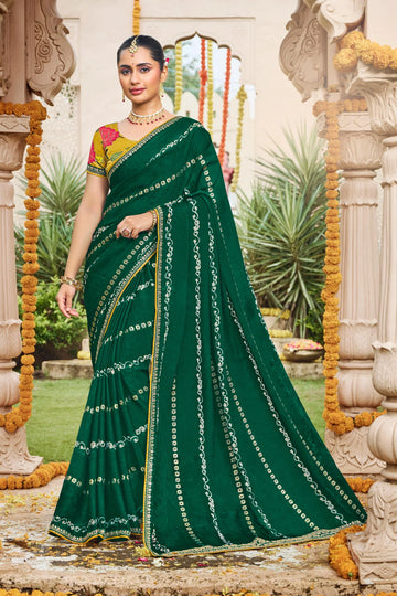 Laxmipati Dhan_Laxmi N-2277 Green Satin Chiffon Saree