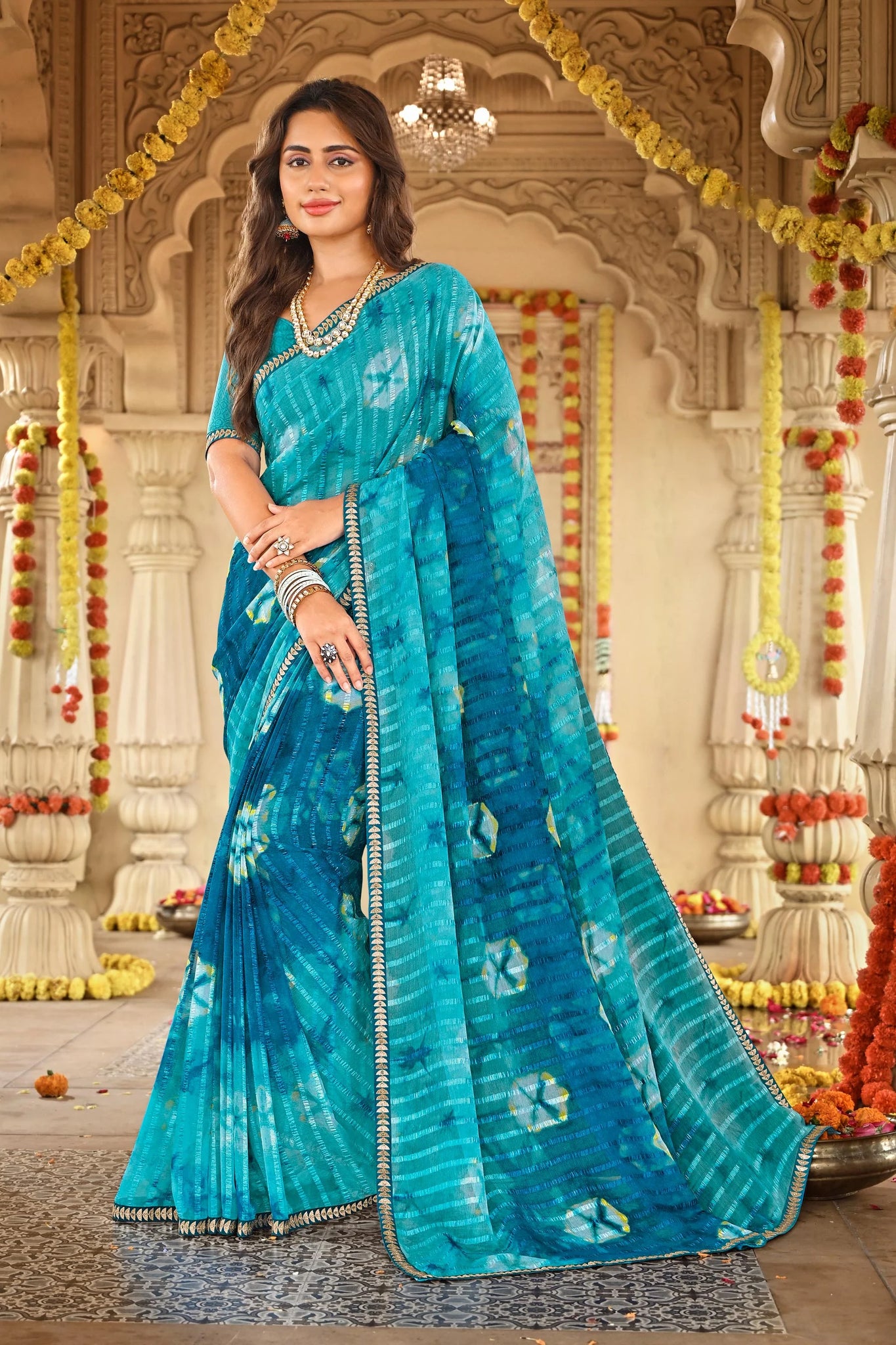 Laxmipati Dhan_Laxmi N-2279 Blue Chiffon Saree