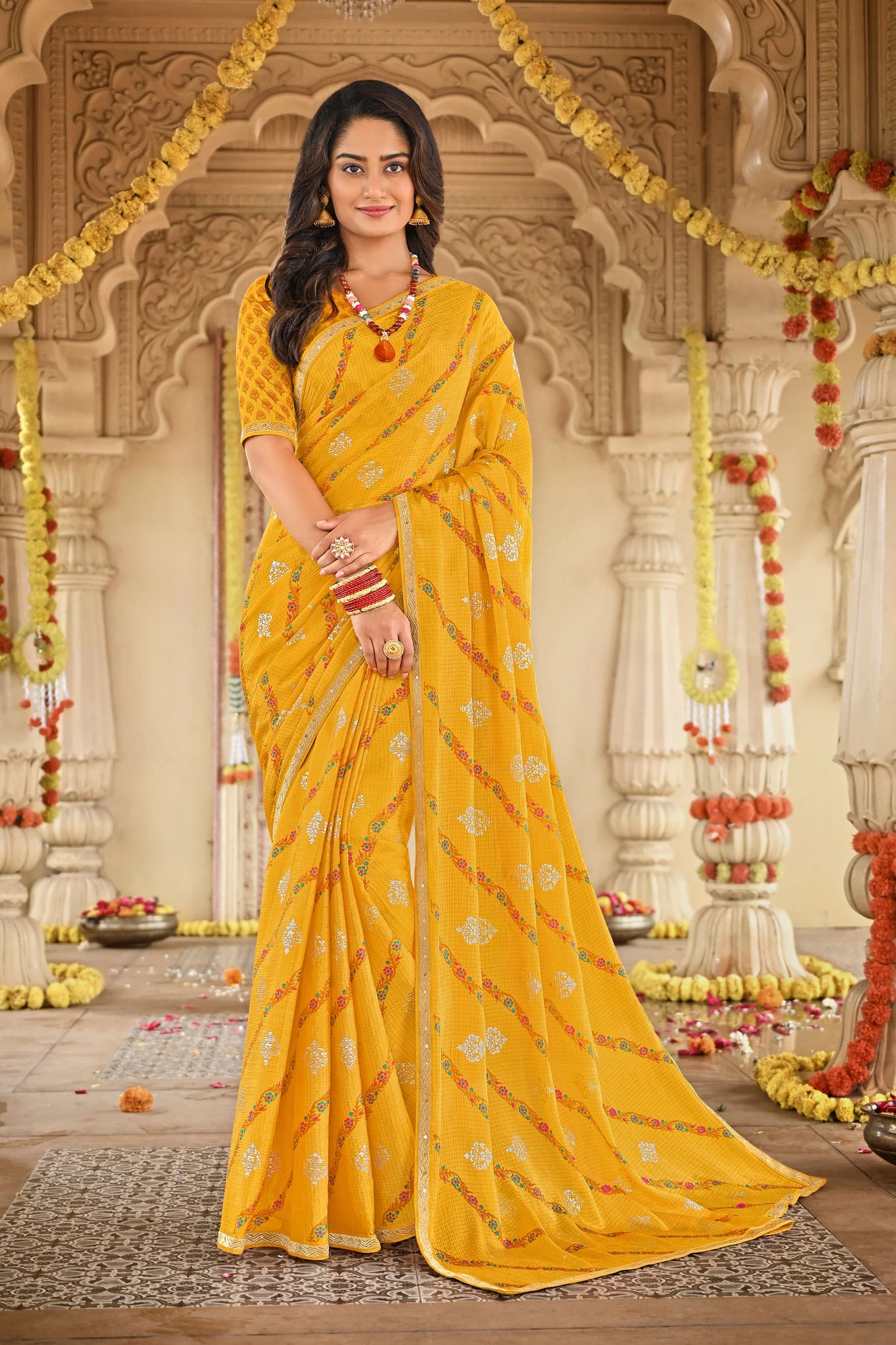 Laxmipati Dhan_Laxmi N-2281 Mustard Chiffon Saree