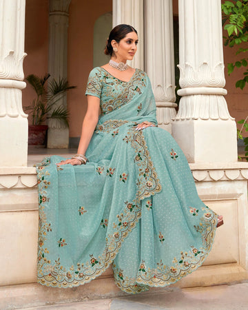 Laxmipati Man_Marzi N-2319 Sky Blue Chiffon Saree