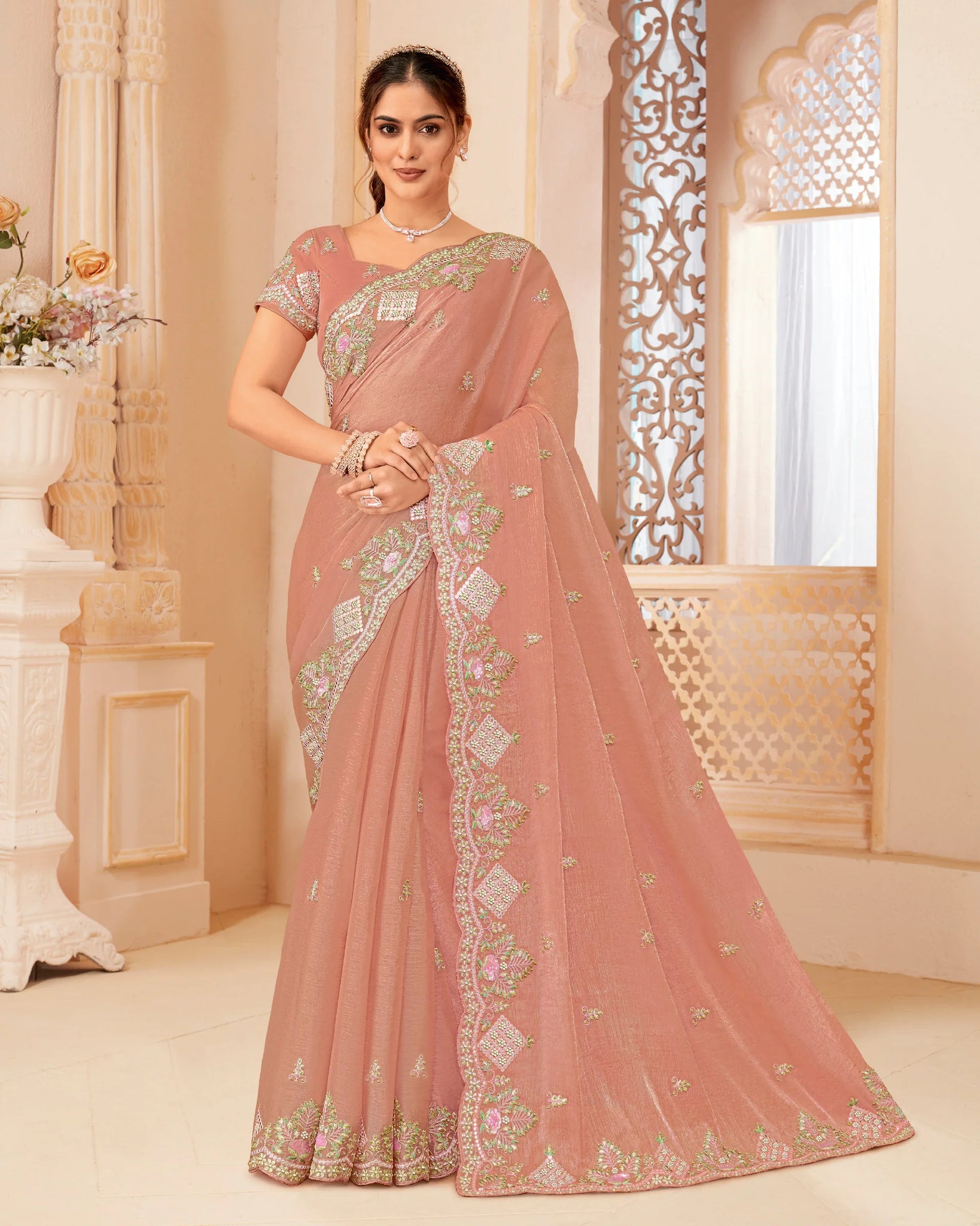 Laxmipati Man_Marzi N-2320 Peach Satin Chiffon Saree