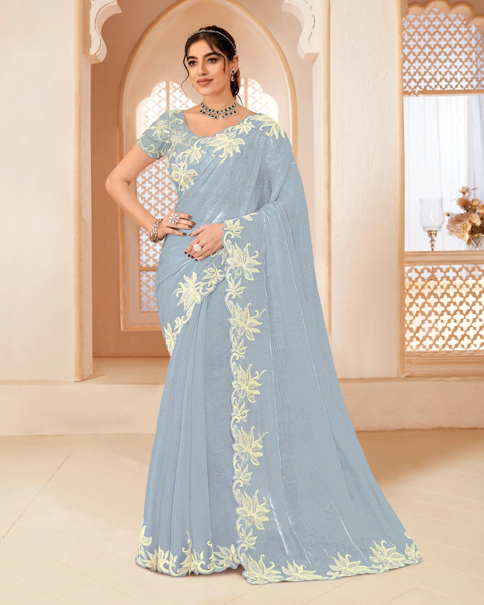 Laxmipati Man_Marzi N-2323 Sky Blue Satin Chiffon Saree