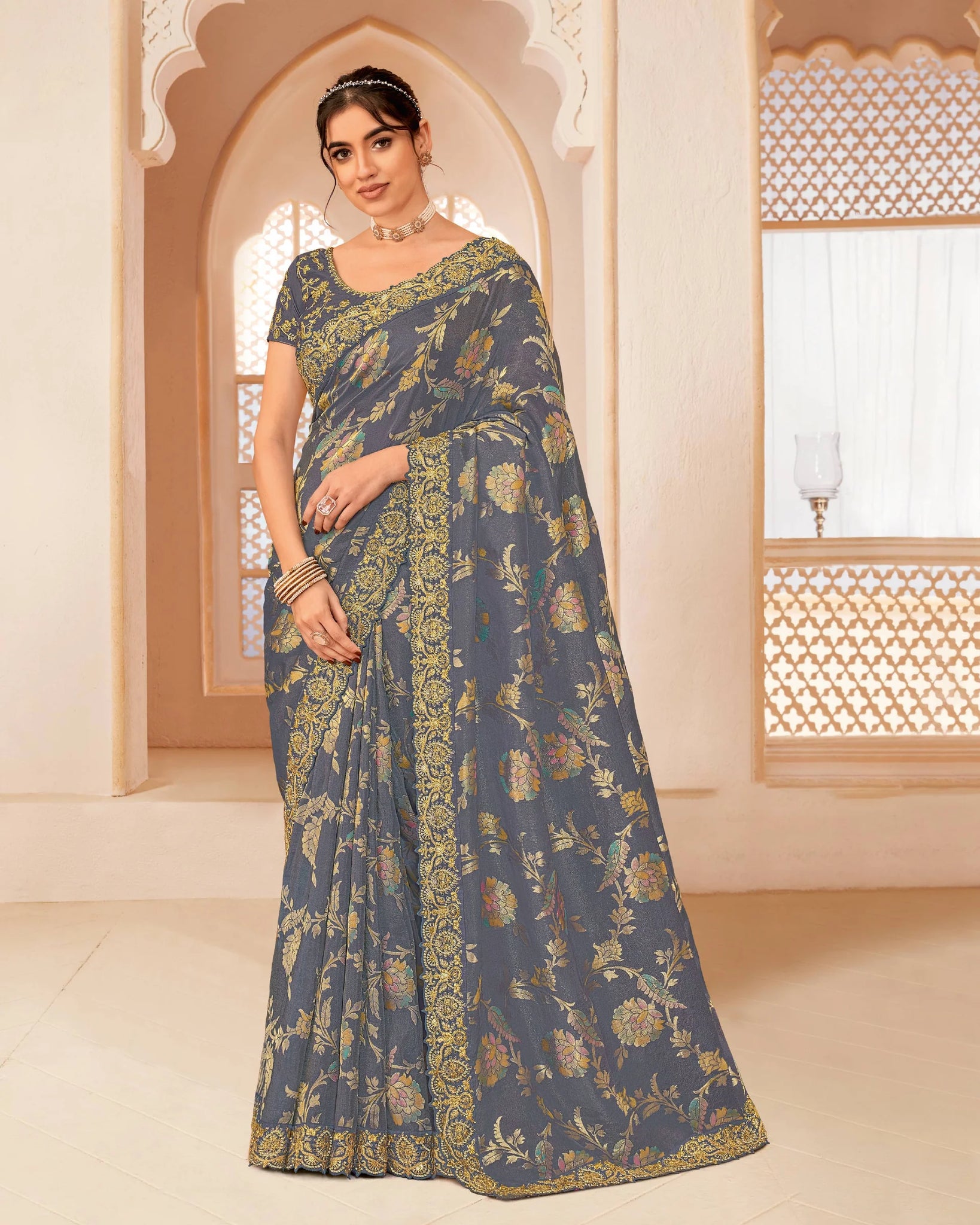 Laxmipati Man_Marzi N-2327 Grey Jacquard Saree