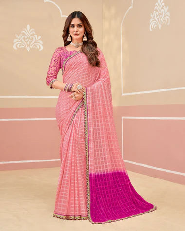 Laxmipati Gold Spot N-2332 Pink Chiffon Saree