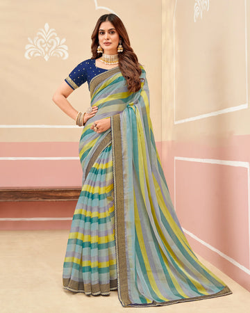 Laxmipati Gold Spot N-2334 Multicolor Satin Chiffon Saree